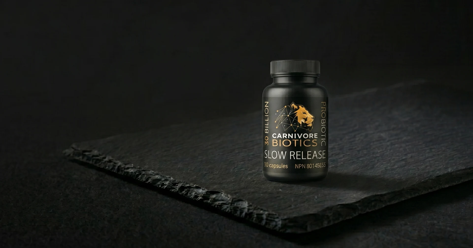 Carnivore Biotics probiotic supplement bottle, 30 capsules, formulated for carnivore and keto diets