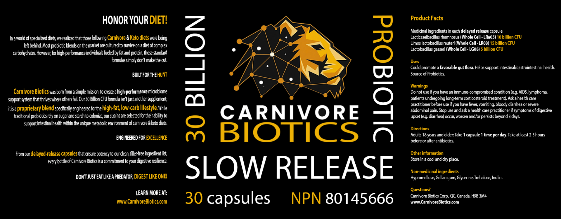 Carnivore Biotics probiotic label